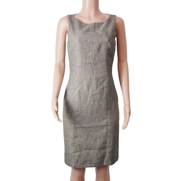LAUREN Ralph Lauren Black White Houndstooth Tank Sheath Dress Linen Wool SZ: 4 - Picture 1 of 10